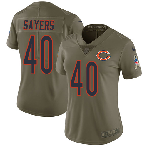 Nike Bears #40 Gale Sayers Olive Women's Stitched NFL Limited Salute to Service Jersey